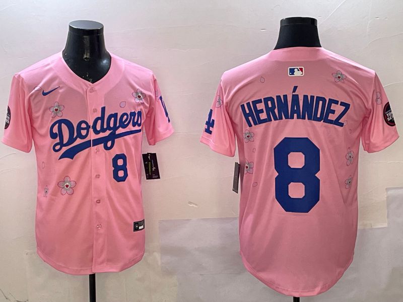Men Los Angeles Dodgers #8 Hernandez Pink Sakura Edition 2025 Nike MLB Jersey style 10->los angeles dodgers->MLB Jersey